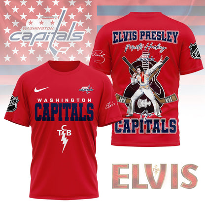 LIMITED EDITION - NEW CUSTOMIZED NHL10 WCP WASHINGTON CAPITALS X ELVIS PRESLEY FAN 3D SHIRT