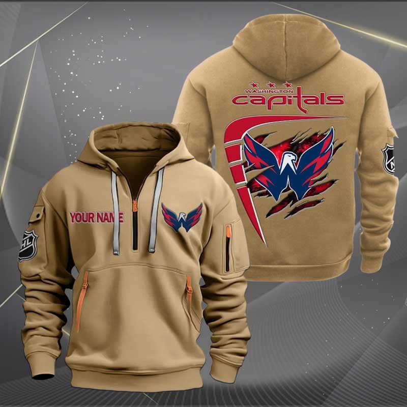 LIMITED EDITION - NEW CUSTOMIZED NHL10 WCP WASHINGTON CAPITALS QUARTER ZIP HOODIE