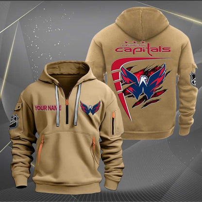 LIMITED EDITION - NEW CUSTOMIZED NHL10 WCP WASHINGTON CAPITALS QUARTER ZIP HOODIE
