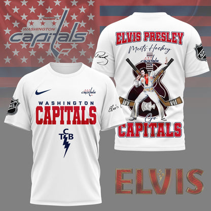 LIMITED EDITION - NEW CUSTOMIZED NHL10 WCP WASHINGTON CAPITALS X ELVIS PRESLEY FAN 3D SHIRT