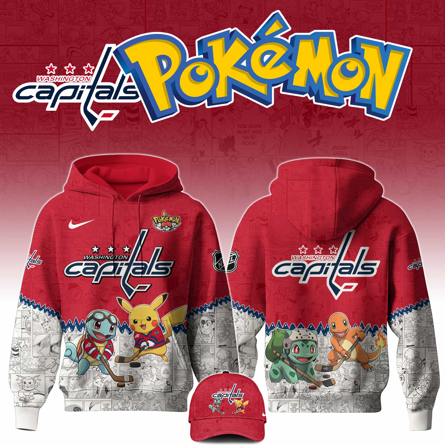 LIMITED EDITION - NEW CUSTOMIZED NHL10 WCP WASHINGTON CAPITALS X POKÉMON T-SHIRT, SWEATSHIRT, HOODIE & ZIP HOODIE