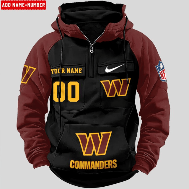 LIMITED EDITION - NEW CUSTOMIZED NFL12 WTC WASHINGTON COMMANDERS QUARTER ZIP HOODIE