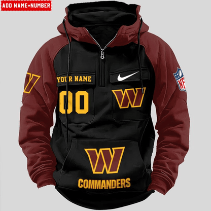 LIMITED EDITION - NEW CUSTOMIZED NFL12 WTC WASHINGTON COMMANDERS QUARTER ZIP HOODIE