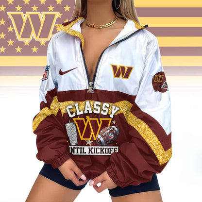 LIMITED EDITION - NEW CUSTOMIZED NFL12 WTC WASHINGTON COMMANDERS V-NECK ZIPPER SWEATSHIRT JACKET