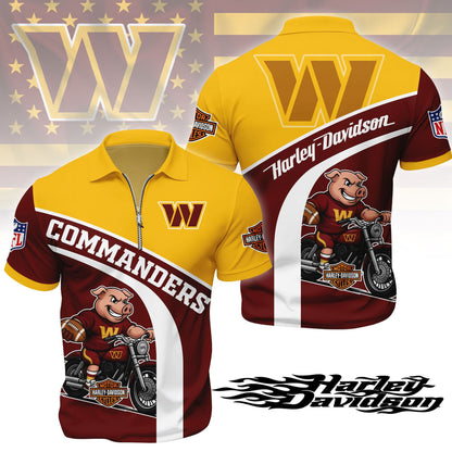 LIMITED EDITION - NEW CUSTOMIZED NFL12 WTC WASHINGTON COMMANDERS HARLEY-DAVIDSON POLO WITH ZIPPER SHIRT