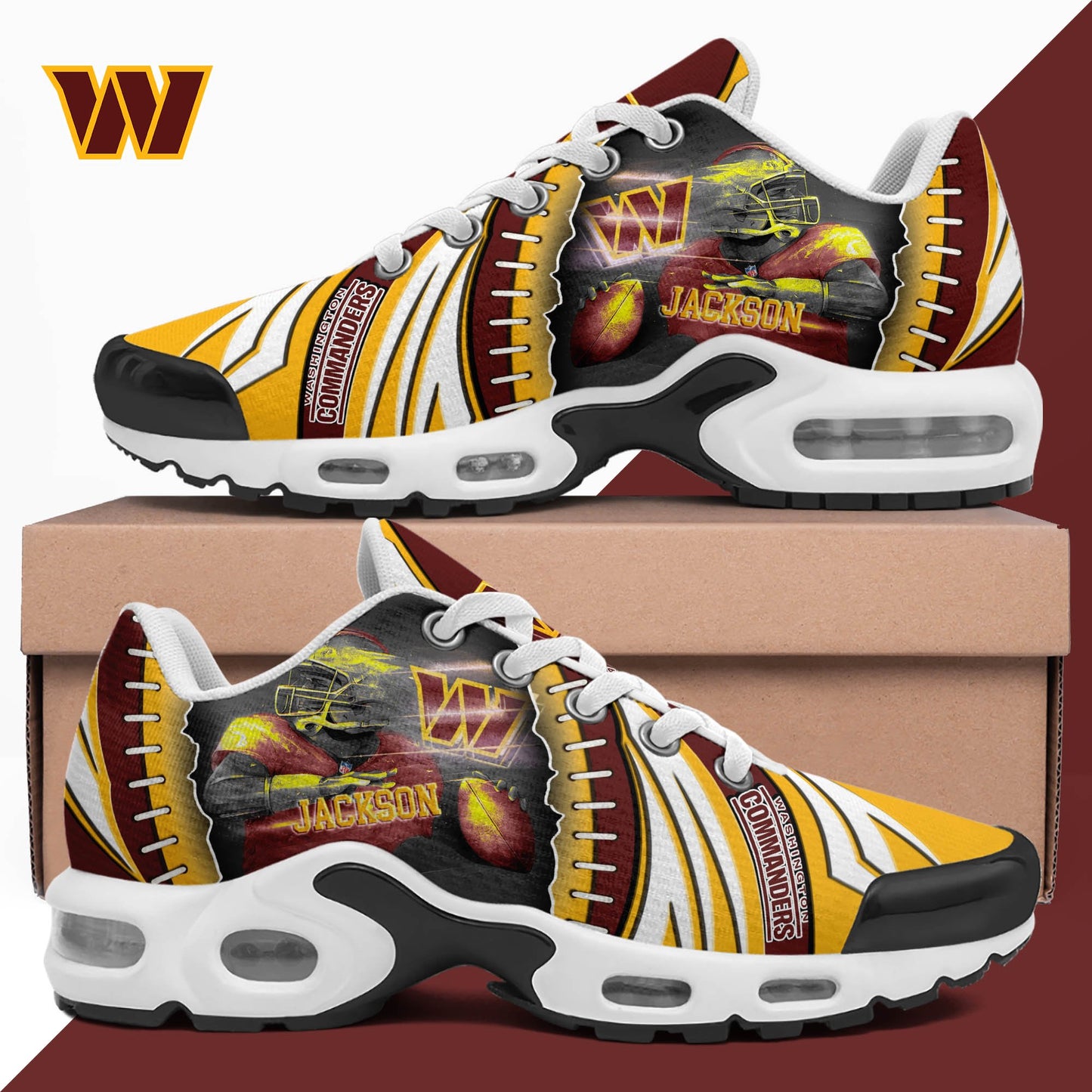 LIMITED EDITION - NEW CUSTOMIZED NFL12 WTC WASHINGTON COMMANDERS UNISEX AIR MAX PLUS SNEAKERS