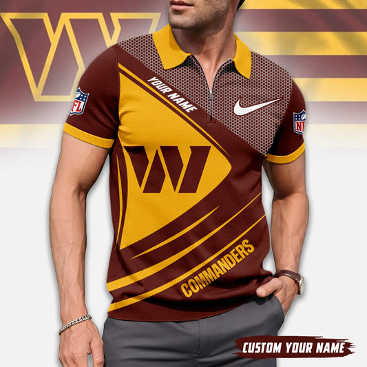 LIMITED EDITION - NEW CUSTOMIZED NFL12 WTC WASHINGTON COMMANDERS ZIP POLO SHIRT