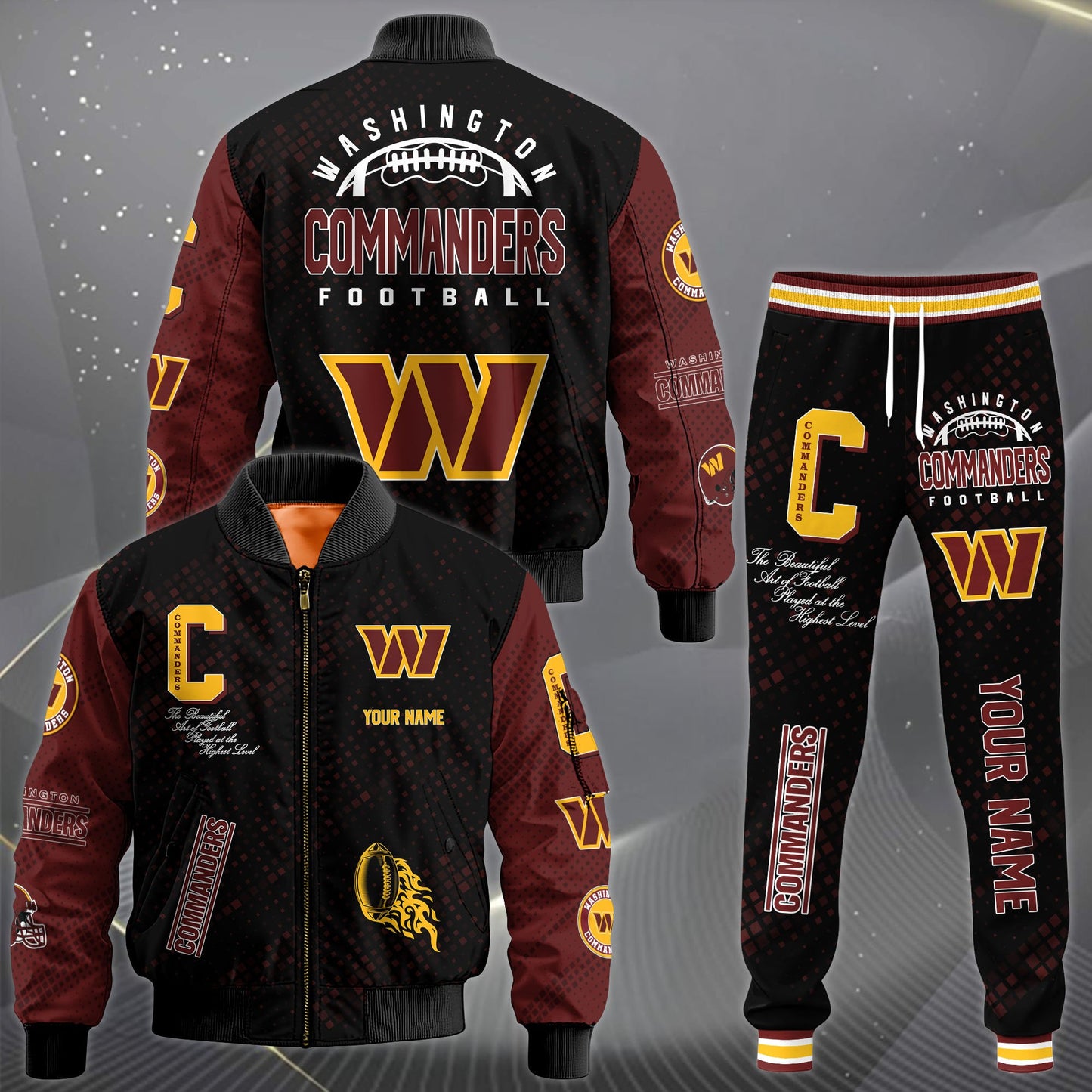LIMITED EDITION - NEW CUSTOMIZED NFL12 WTC WASHINGTON COMMANDERS SATIN VARSITY JACKET & LONG PANTS