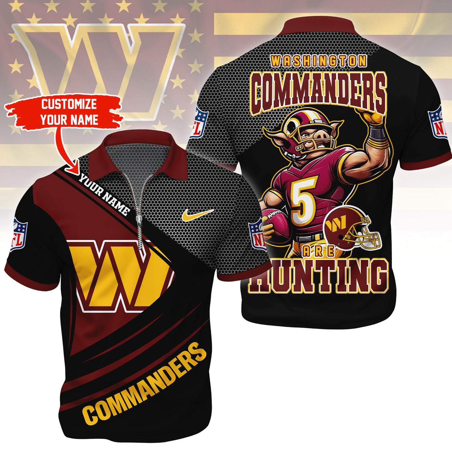 LIMITED EDITION - NEW CUSTOMIZED NFL12 WTC WASHINGTON COMMANDERS HARLEY-DAVIDSON POLO WITH ZIPPER SHIRT
