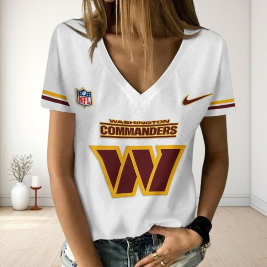 LIMITED EDITION - NEW CUSTOMIZED NFL12 WTC WASHINGTON COMMANDERS V-NECK FEMALE SHIRT