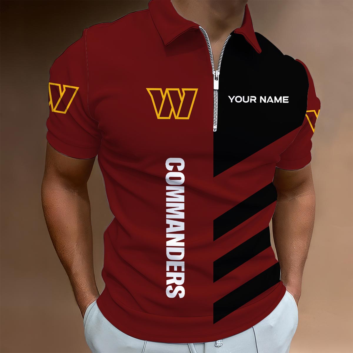 LIMITED EDITION - NEW CUSTOMIZED NFL12 WTC WASHINGTON COMMANDERS ZIP POLO SHIRT