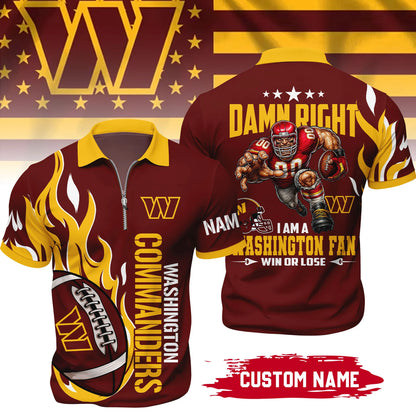 LIMITED EDITION - NEW CUSTOMIZED NFL12 WTC WASHINGTON COMMANDERS ZIP POLO SHIRT