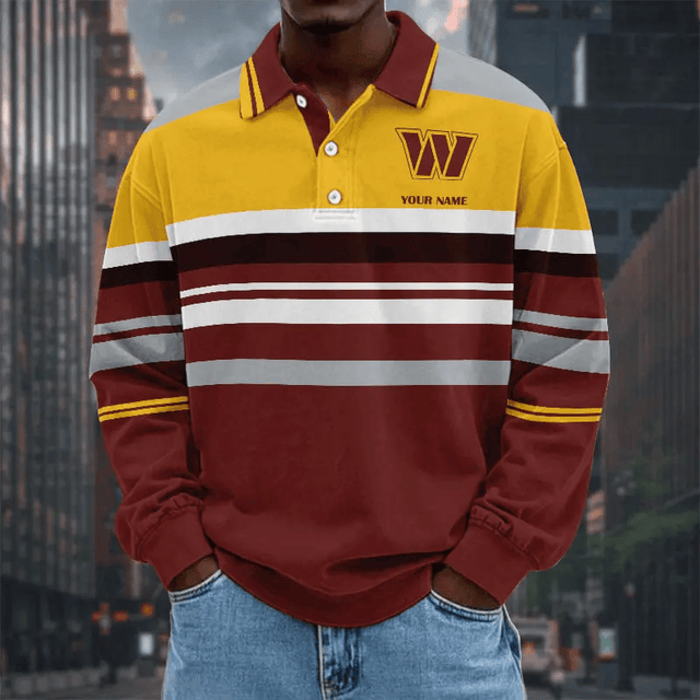 LIMITED EDITION - NEW CUSTOMIZED NFL12 WTC WASHINGTON COMMANDERS MEN LONG SLEEVE POLO