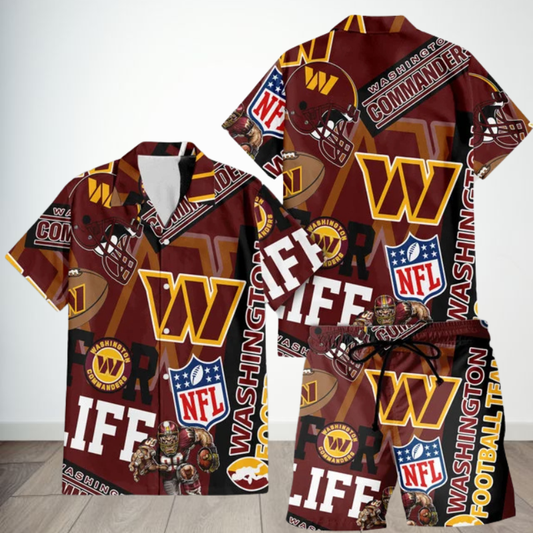 LIMITED EDITION - NEW CUSTOMIZED NFL12 WTC WASHINGTON COMMANDERS UNISEX HAWAIIAN SHIRT & SHORTS SET