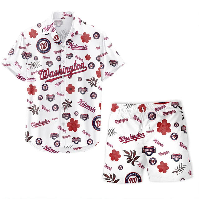 LIMITED EDITION - NEW CUSTOMIZED MLB28 WNS WASHINGTON NATIONALS UNISEX HAWAIIAN SHIRT & SHORTS SET