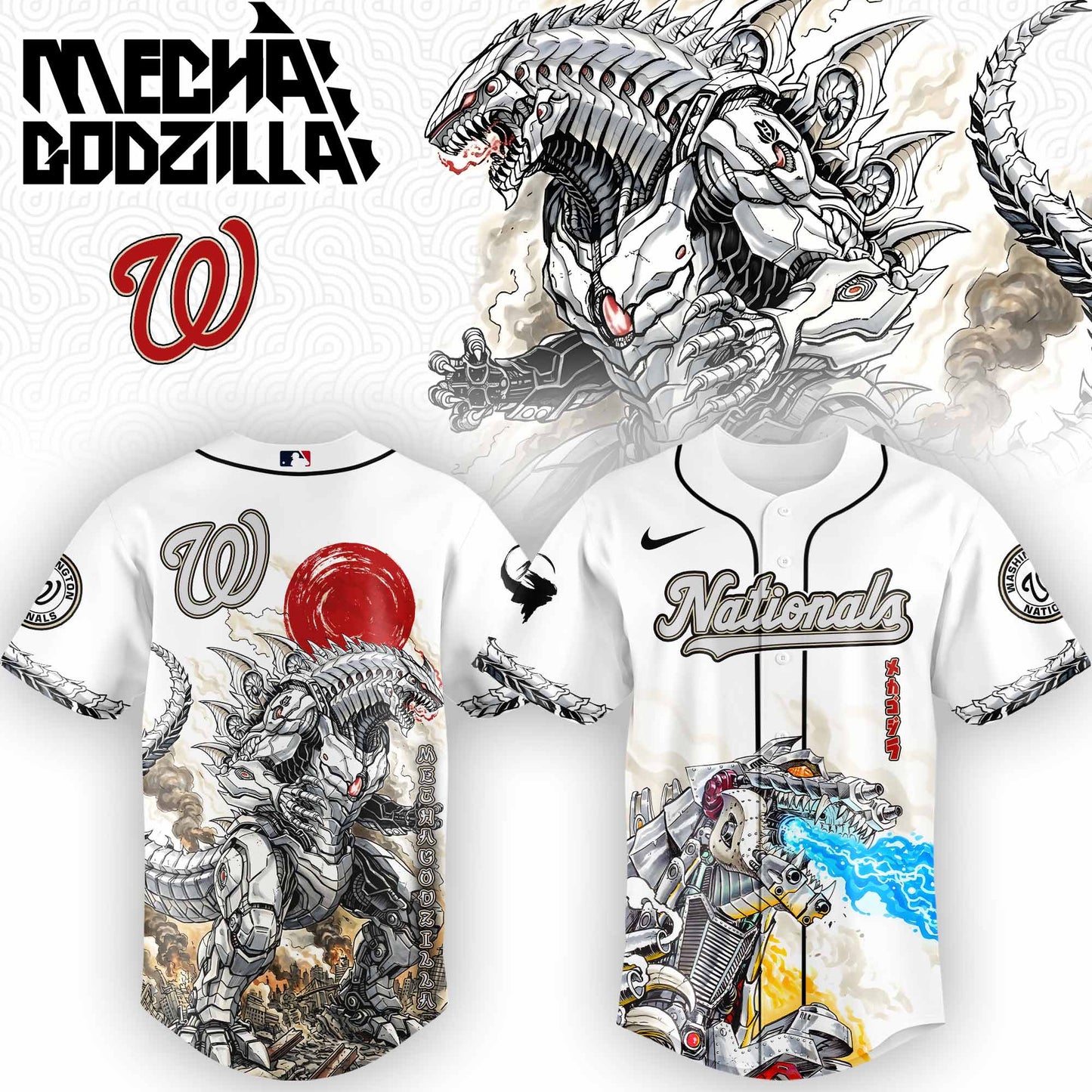LIMITED EDITION - NEW CUSTOMIZED MLB28 WA NATIONALS x GODZILLA BASEBALL JERSEY