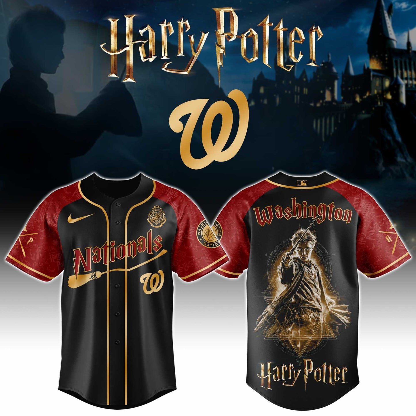 LIMITED EDITION - NEW CUSTOMIZED MLB28 WNS WASHINGTON NATIONALS x HARRY POTTER BASEBALL JERSEY & CAP