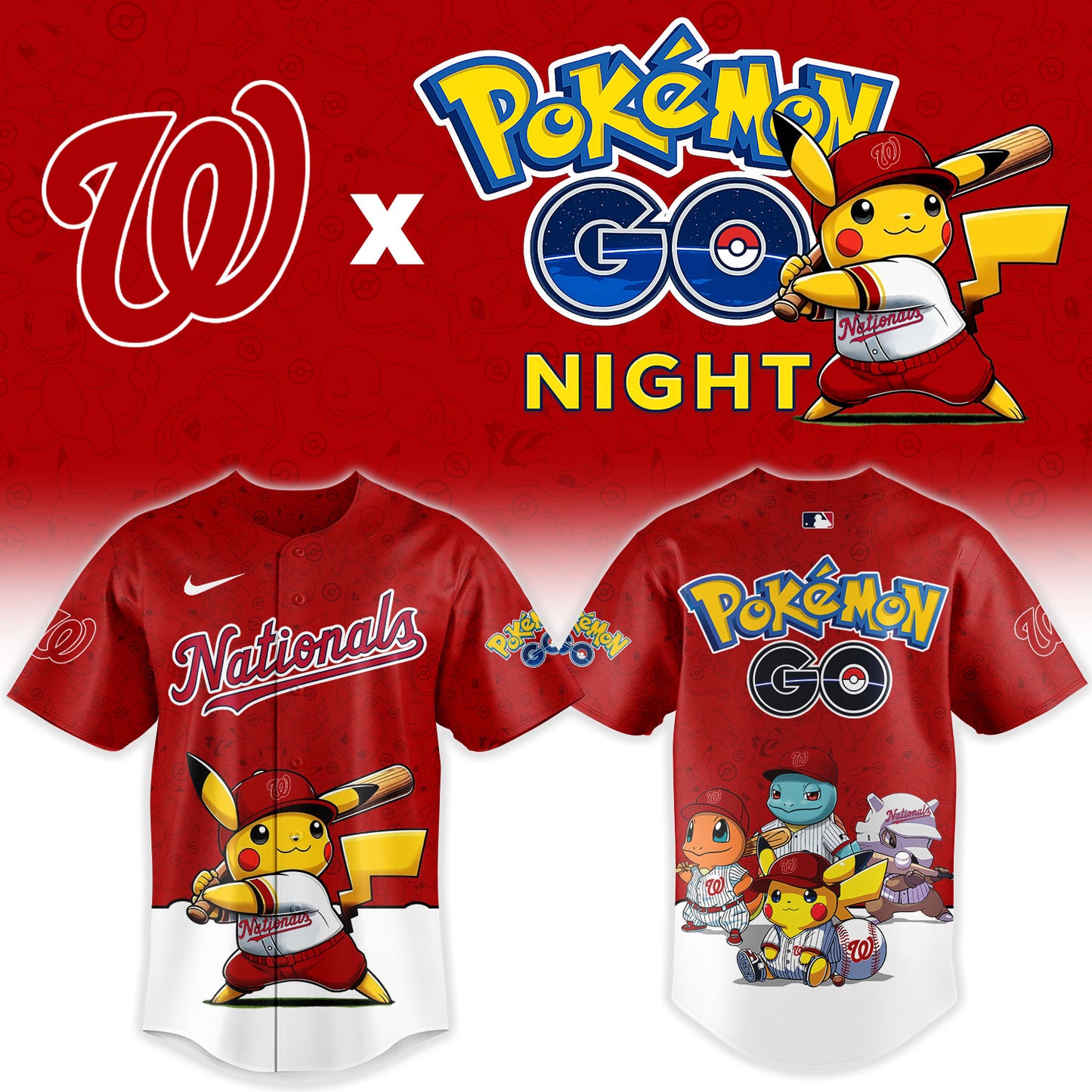LIMITED EDITION - NEW CUSTOMIZED MLB28 WNS WASHINGTON NATIONALS x POKEMON BASEBALL JERSEY & CAP