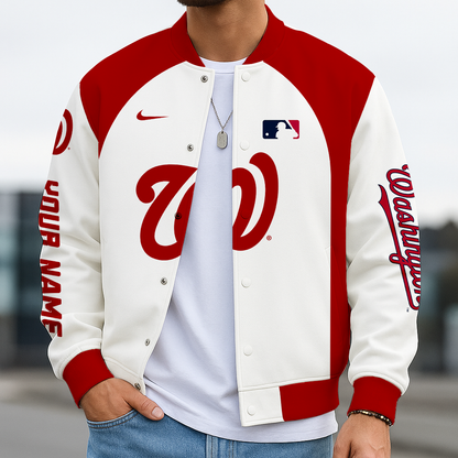 LIMITED EDITION - NEW CUSTOMIZED MLB28 WNS WASHINGTON NATIONALS BASEBALL JACKET, SATIN VARSITY JACKET