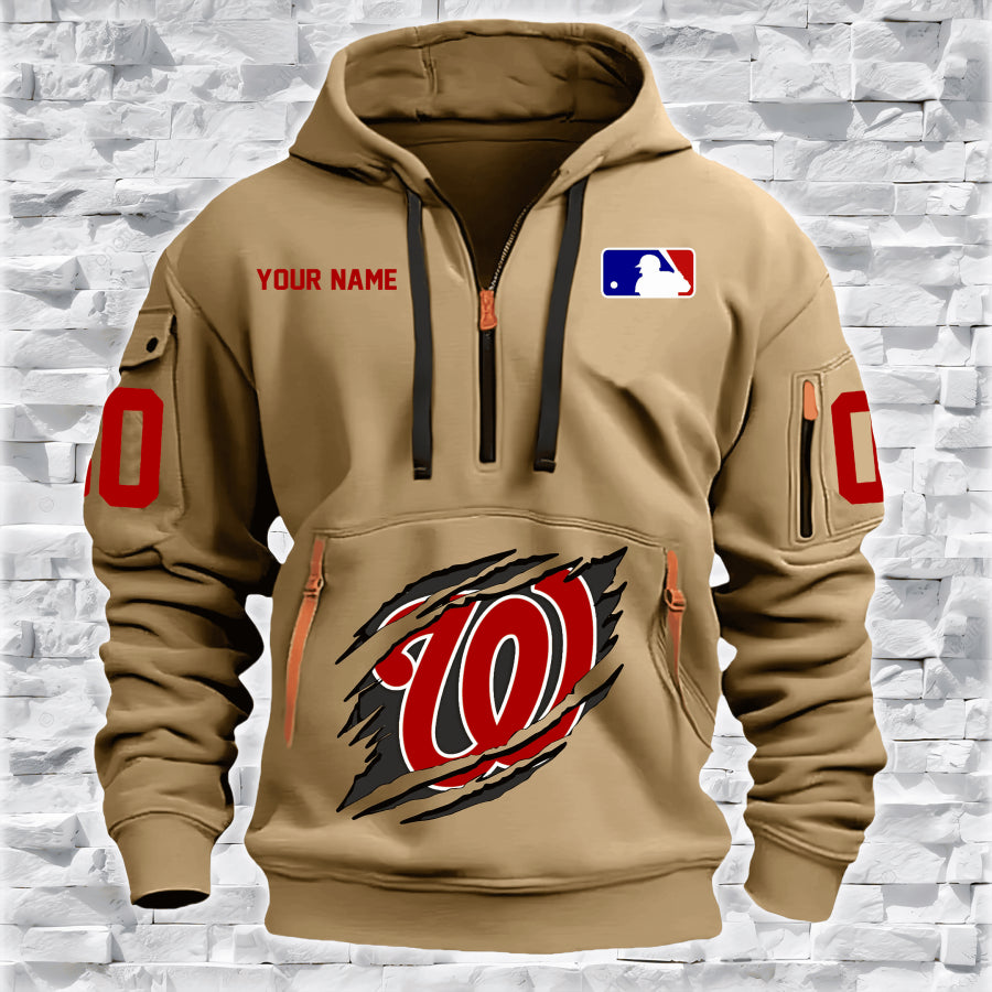 LIMITED EDITION - NEW CUSTOMIZED MLB28 WA NATIONALS QUARTER ZIP HOODIE