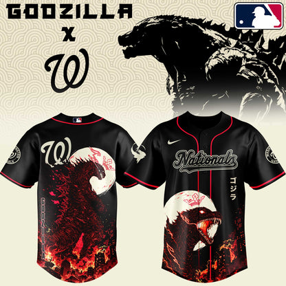 LIMITED EDITION - NEW CUSTOMIZED MLB28 WNS WASHINGTON NATIONALS x GODZILLA BASEBALL JERSEY & CAP