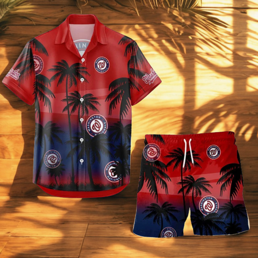 LIMITED EDITION - NEW CUSTOMIZED MLB28 WNS WASHINGTON NATIONALS UNISEX HAWAIIAN SHIRT & SHORTS SET