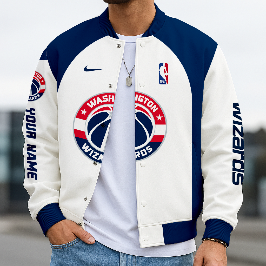 LIMITED EDITION - NEW CUSTOMIZED NBA28 WW WASHINGTON WIZARDS BASEBALL JACKET, SATIN VARSITY JACKET