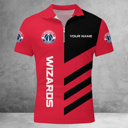 LIMITED EDITION - NEW CUSTOMIZED NBA28 WW WASHINGTON WIZARDS ZIP POLO SHIRT