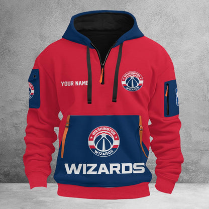 LIMITED EDITION - NEW CUSTOMIZED NBA28 WW WASHINGTON WIZARDS QUARTER ZIP HOODIE