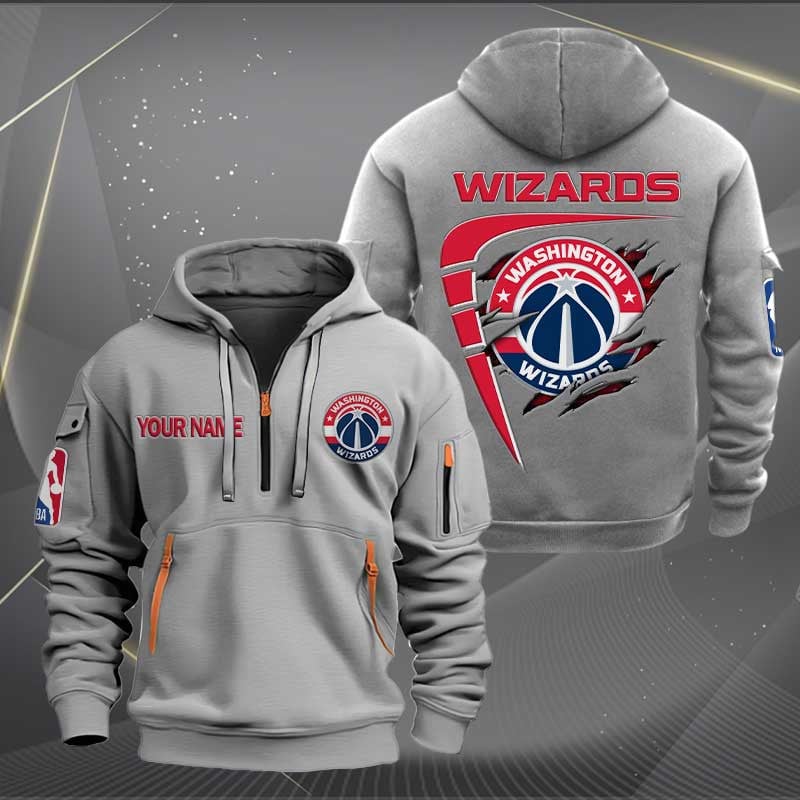 [HOT DEAL] NEW CUSTOMIZED NBA28 WW WASHINGTON WIZARDS QUARTER ZIP HOODIE