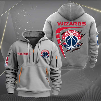 [HOT DEAL] NEW CUSTOMIZED NBA28 WW WASHINGTON WIZARDS QUARTER ZIP HOODIE