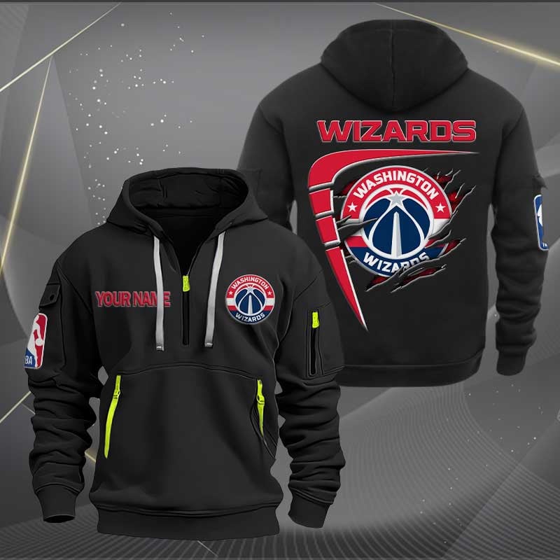 [HOT DEAL] NEW CUSTOMIZED NBA28 WW WASHINGTON WIZARDS QUARTER ZIP HOODIE