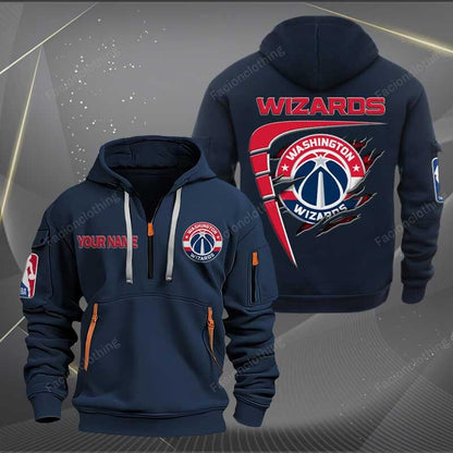 [HOT DEAL] NEW CUSTOMIZED NBA28 WW WASHINGTON WIZARDS QUARTER ZIP HOODIE