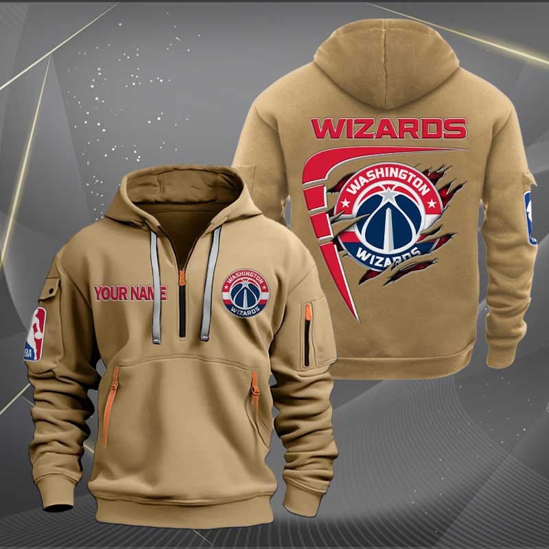 [HOT DEAL] NEW CUSTOMIZED NBA28 WW WASHINGTON WIZARDS QUARTER ZIP HOODIE