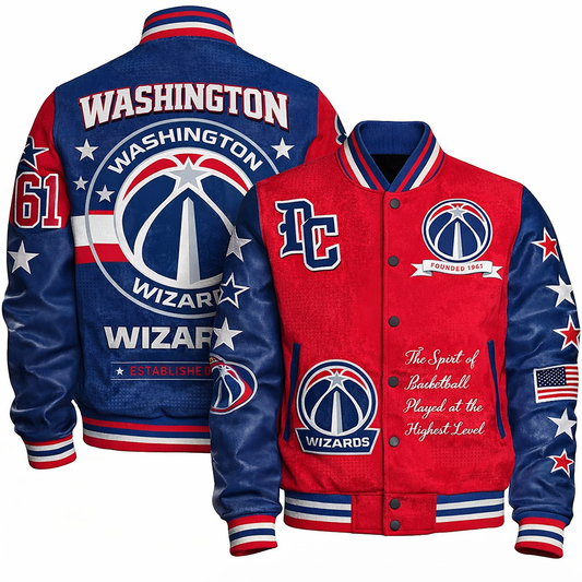 LIMITED EDITION - NEW CUSTOMIZED NBA28 WWI WASHINGTON WIZARDS BASEBALL JACKET, SATIN VARSITY JACKET