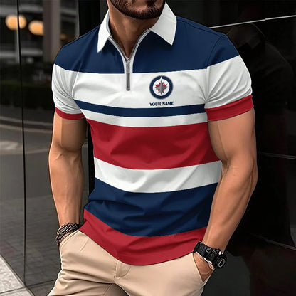 LIMITED EDITION - NEW CUSTOMIZED NHL21 WPJ WINNIPEG JETS ZIP POLO SHIRT
