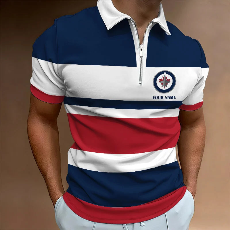 LIMITED EDITION - NEW CUSTOMIZED NHL21 WPJ WINNIPEG JETS ZIP POLO SHIRT