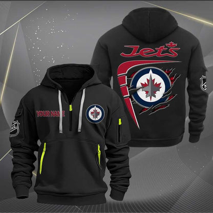 LIMITED EDITION - NEW CUSTOMIZED NHL21 WPJ WINNIPEG JETS QUARTER ZIP HOODIE