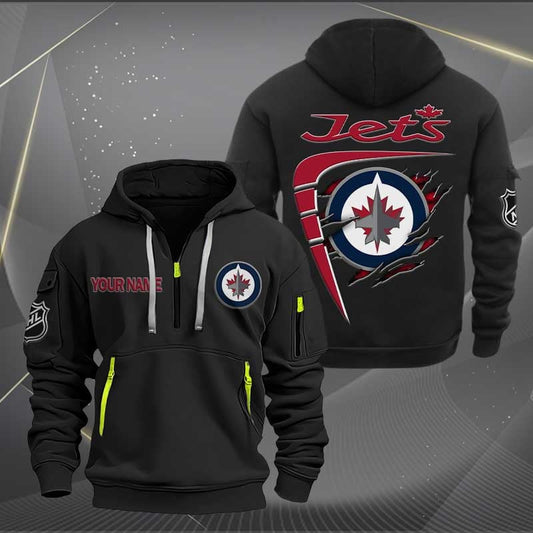 LIMITED EDITION - NEW CUSTOMIZED NHL21 WPJ WINNIPEG JETS QUARTER ZIP HOODIE