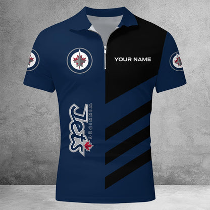 LIMITED EDITION - NEW CUSTOMIZED NHL21 WPJ WINNIPEG JETS ZIP POLO SHIRT