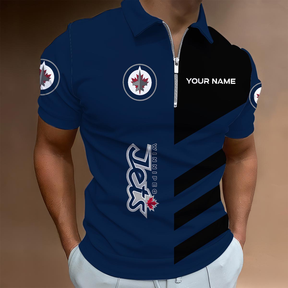 LIMITED EDITION - NEW CUSTOMIZED NHL21 WPJ WINNIPEG JETS ZIP POLO SHIRT