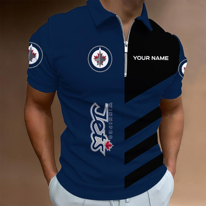 LIMITED EDITION - NEW CUSTOMIZED NHL21 WPJ WINNIPEG JETS ZIP POLO SHIRT