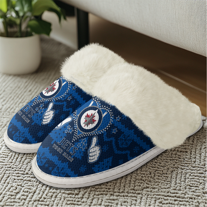 LIMITED EDITION - NEW CUSTOMIZED NHL21 WPJ WINNIPEG JETS FUR-LINED SLIPPERS
