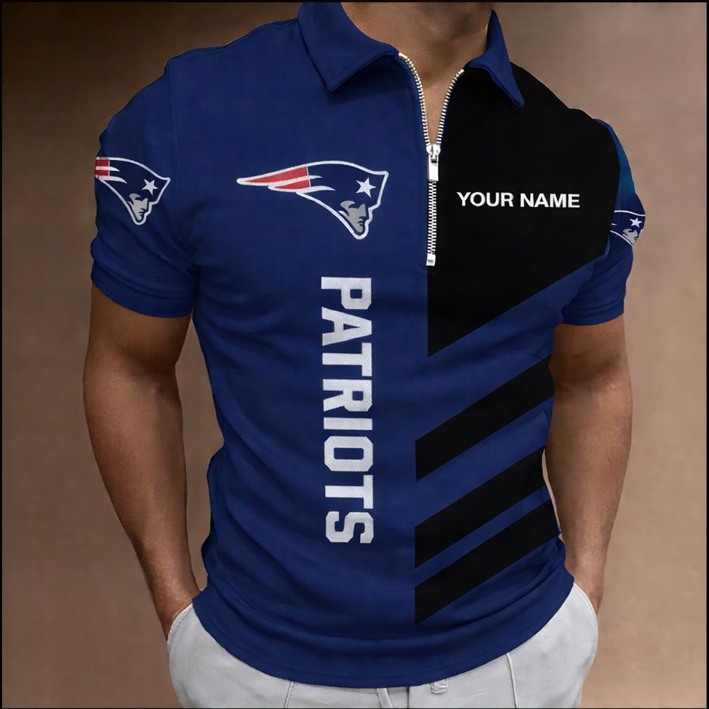 LIMITED EDITION - NEW CUSTOMIZED NFL27 NEP NEW ENGLAND PATRIOTS ZIP POLO SHIRT