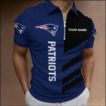 LIMITED EDITION - NEW CUSTOMIZED NFL27 NEP NEW ENGLAND PATRIOTS ZIP POLO SHIRT