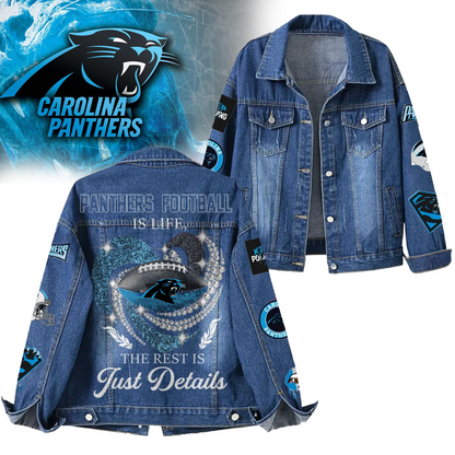 LIMITED EDITION - NEW CUSTOMIZED NFL23 CLP CAROLINA PANTHERS DENIM JACKET