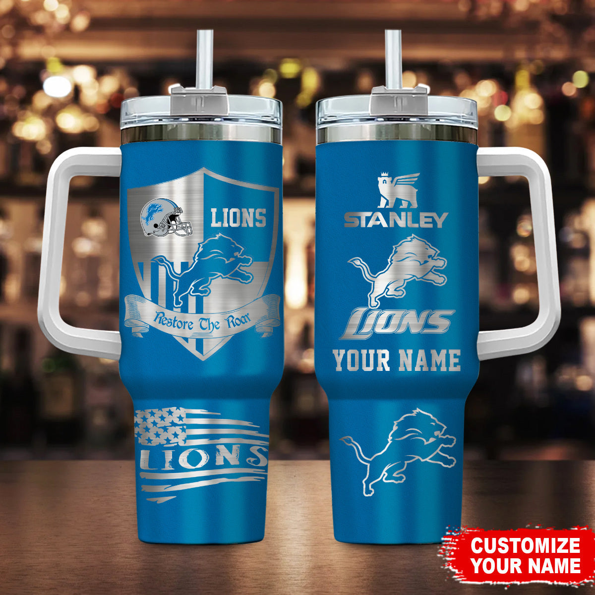LIMITED EDITION - NEW CUSTOMIZED NFL04 DTL DETROIT LIONS 40 OZ TUMBLER