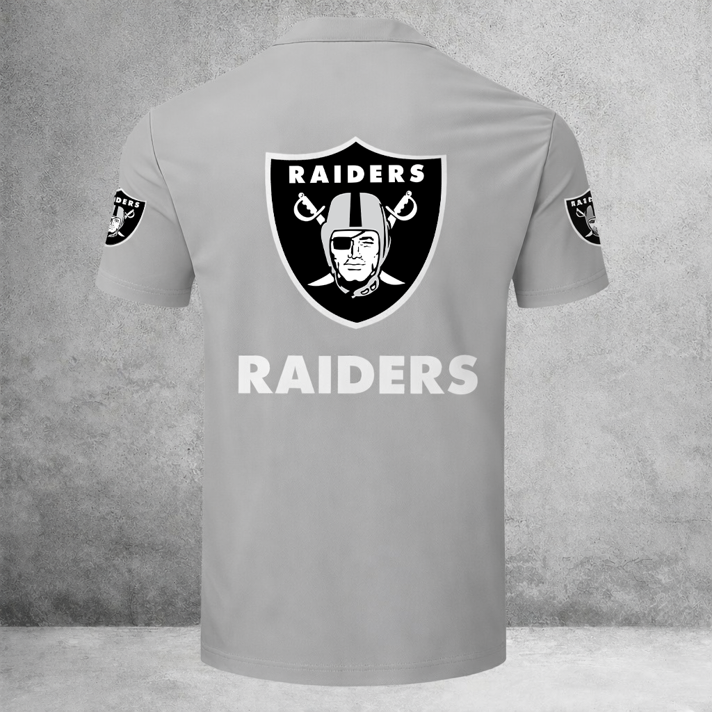 LIMITED EDITION - NEW CUSTOMIZED NFL07 LVR LAS VEGAS RAIDERS ZIP POLO SHIRT