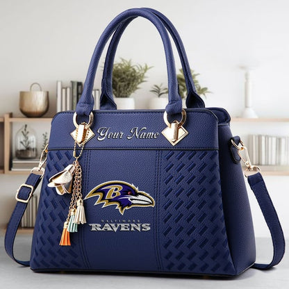 LIMITED EDITION - NEW CUSTOMIZED NFL28 BTR BALTIMORE RAVENS LUXURY HANDBAG IN MULTIPLE COLORS