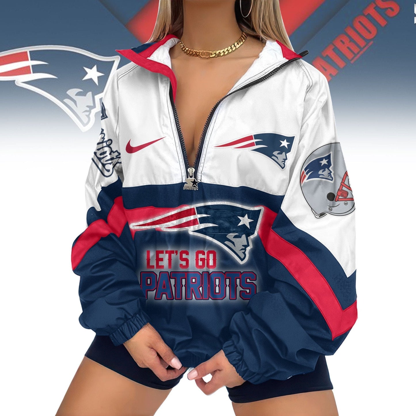 LIMITED EDITION - NEW CUSTOMIZED NFL27 NEP NEW ENGLAND PATRIOTS V-NECK ZIPPER SWEATSHIRT JACKET